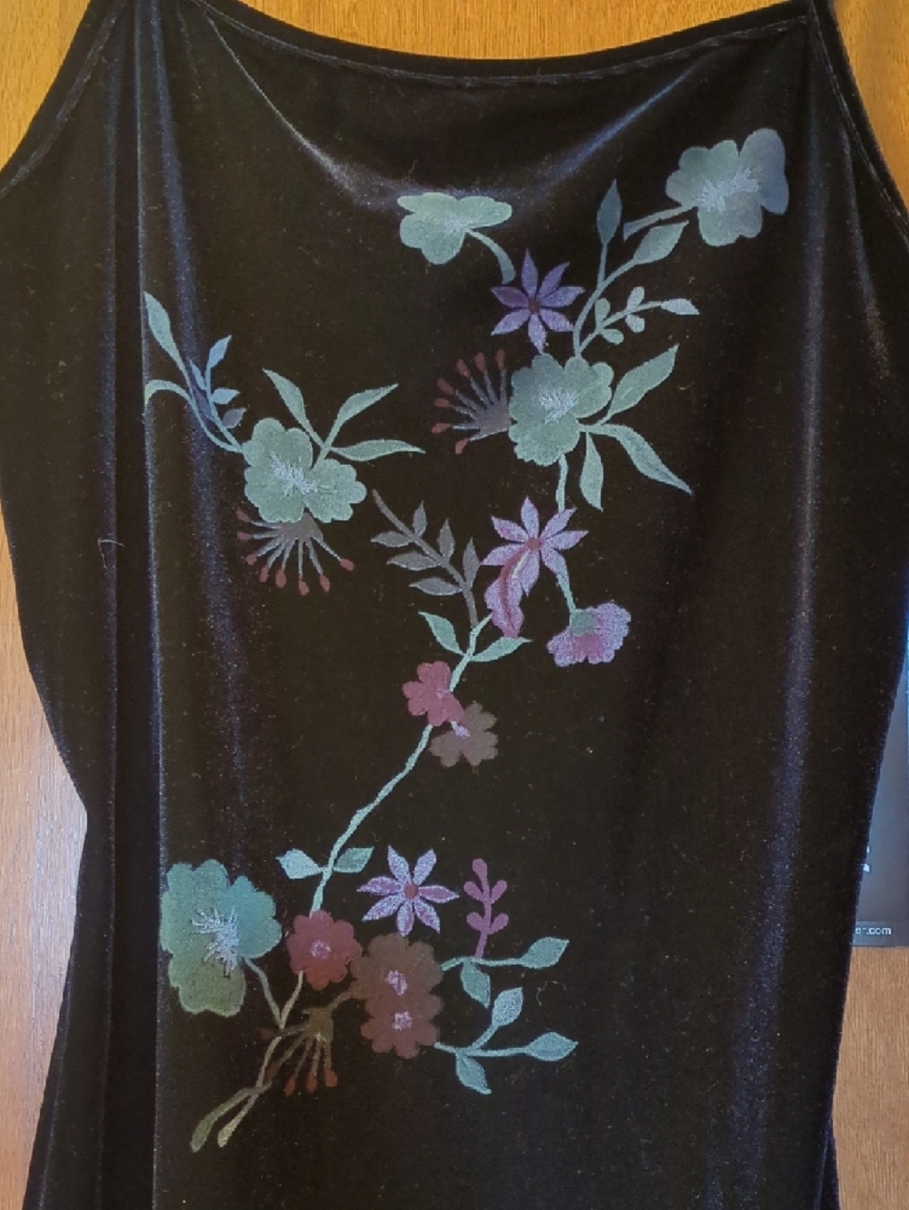 Black Floral Midi Slip Dress with Spaghetti Straps - Picture 3 of 7